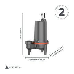 Bomba Submersível p/ Esgoto LSEV442 0,4HP Trif 380V - Lepono