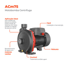 Bomba d'água Centrífuga ACM75 1,0HP - Lepono