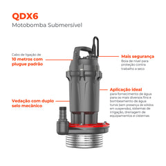 Bomba d'água Submersível Água Turva QDX6 1,0 HP - Lepono