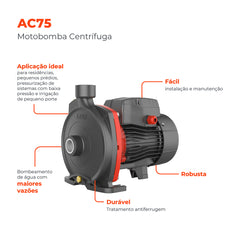 Bomba d'água Centrífuga AC75 1,0HP Trif 220/380V - Lepono