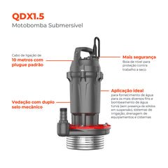 Bomba d'água Submersível Água Turva QDX1.5 0,5 HP - Lepono