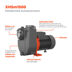 Bomba d'água Autoescorvante XHSM1500 1,5HP Bivolt - Lepono