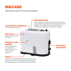 Bomba d'água Centrífuga Pressurizadora MAC450 0,6HP - Lepono