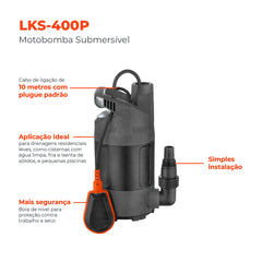 Bomba d'água Submersível LKS-400P 0,5HP 127V - Lepono