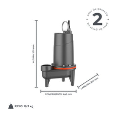 Bomba Submersível p/ Esgoto ASEV432T 0,4HP 220V Trif Lepono