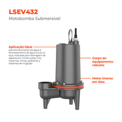 Bomba Submersível p/ Esgoto LSEV432 0,4HP Trif 220V - Lepono