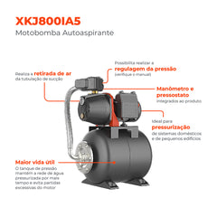 Bomba d'água Autoaspirante XKJ800IA5 1,0HP Bivolt - Lepono