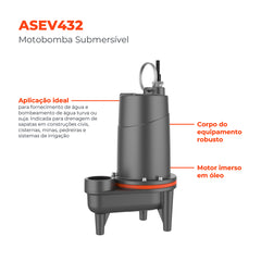 Bomba Submersível p/ Esgoto ASEV432T 0,4HP 220V Trif Lepono