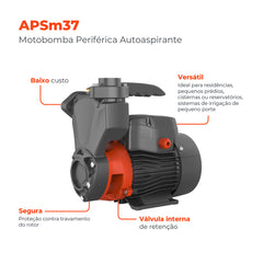 Bomba d'água Periférica Autoaspirante APSM37 0,5HP - Lepono
