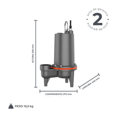 Bomba Submersível p/ Esgoto LSEV432 0,4HP Trif 220V - Lepono