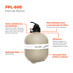 Filtro para Piscina FPL600 50mm - Lepono